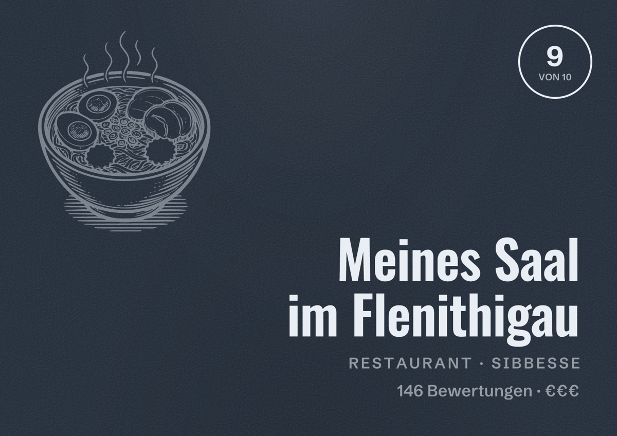 Illustriertes Poster von Meines Saal im Flenithigau, Restaurant in Sibbesse: Bewertung 9 von 10 aus 146 Bewertungen, Preisniveau €€€