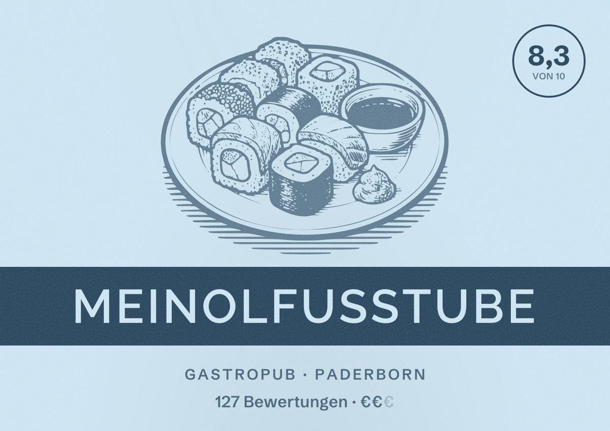 Illustriertes Poster von Meinolfusstube, Gastropub in Paderborn: Bewertung 8,3 von 10 aus 127 Bewertungen, Preisniveau €€