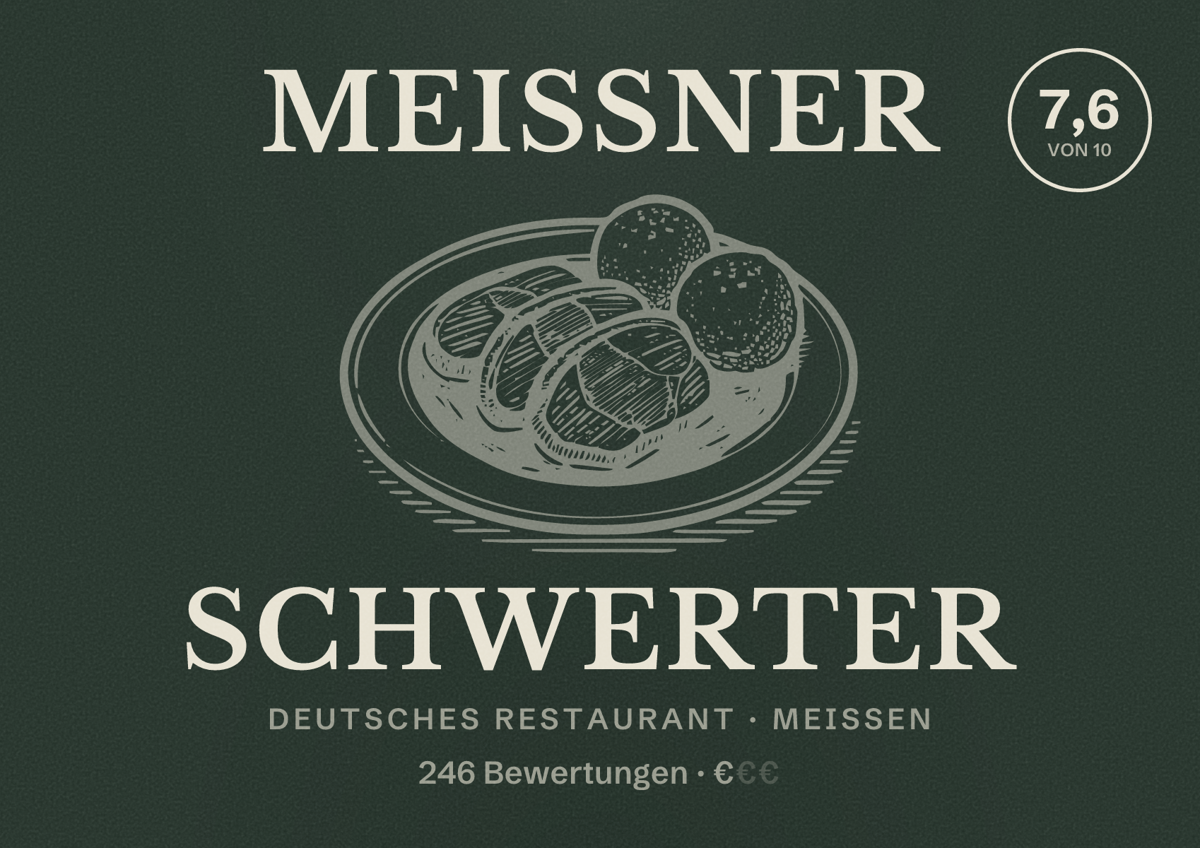 Illustriertes Poster von MEISSNER Schwerter, Deutsches Restaurant in Meißen: Bewertung 7,6 von 10 aus 246 Bewertungen, Preisniveau €