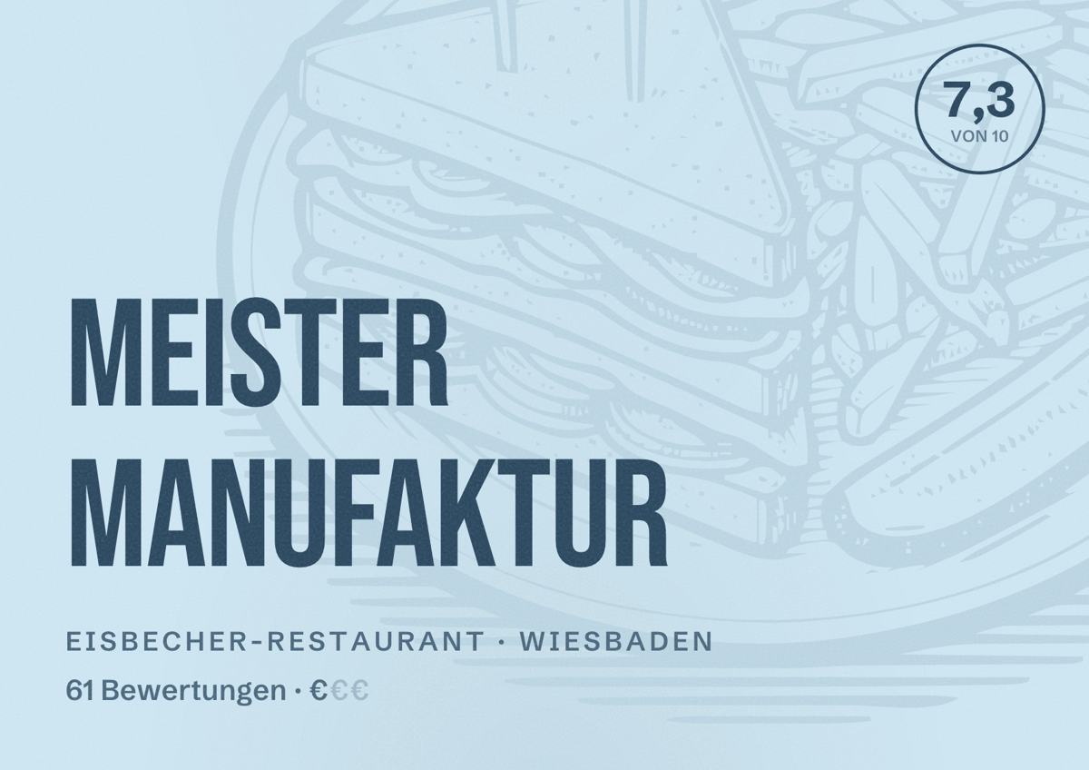 Illustriertes Poster von mEISter Manufaktur, Eisbecher-Restaurant in Wiesbaden: Bewertung 7,3 von 10 aus 61 Bewertungen, Preisniveau €