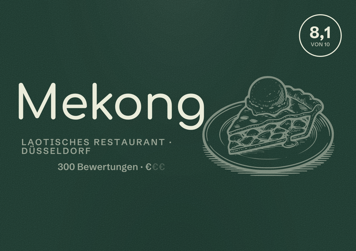 Illustriertes Poster von Mekong, Laotisches Restaurant in Düsseldorf: Bewertung 8,1 von 10 aus 300 Bewertungen, Preisniveau €