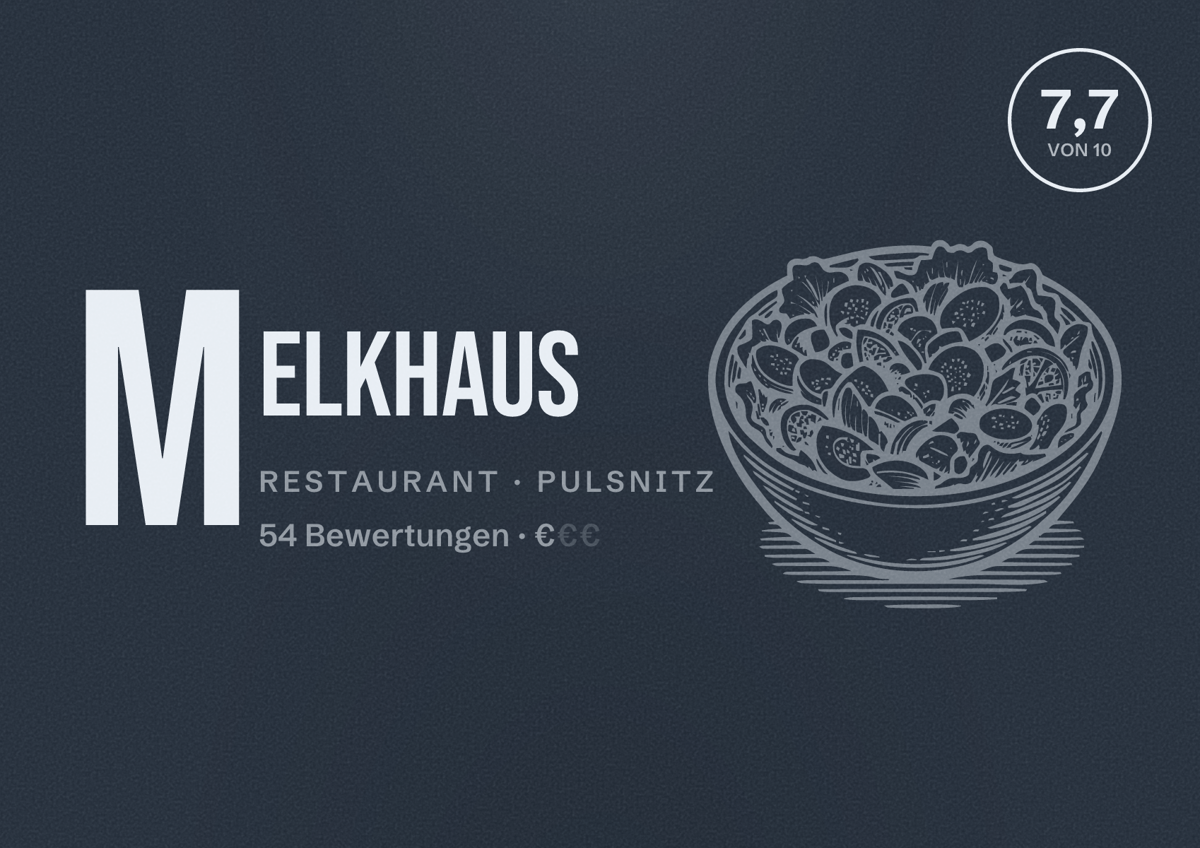 Illustriertes Poster von Melkhaus, Restaurant in Pulsnitz: Bewertung 7,7 von 10 aus 54 Bewertungen, Preisniveau €