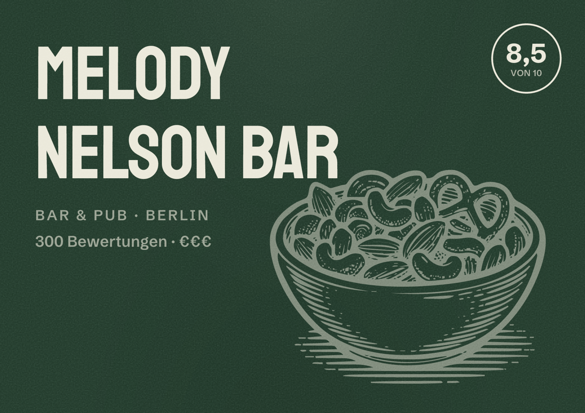 Illustriertes Poster von Melody Nelson Bar, Bar & Pub in Berlin: Bewertung 8,5 von 10 aus 300 Bewertungen, Preisniveau €€€