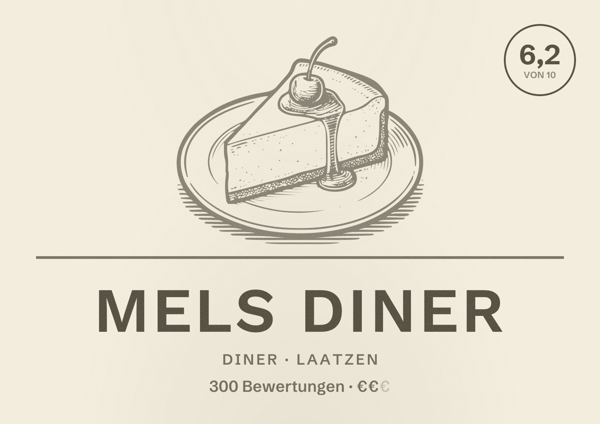 Illustriertes Poster von Mels Diner, Diner in Laatzen: Bewertung 6,2 von 10 aus 300 Bewertungen, Preisniveau €€