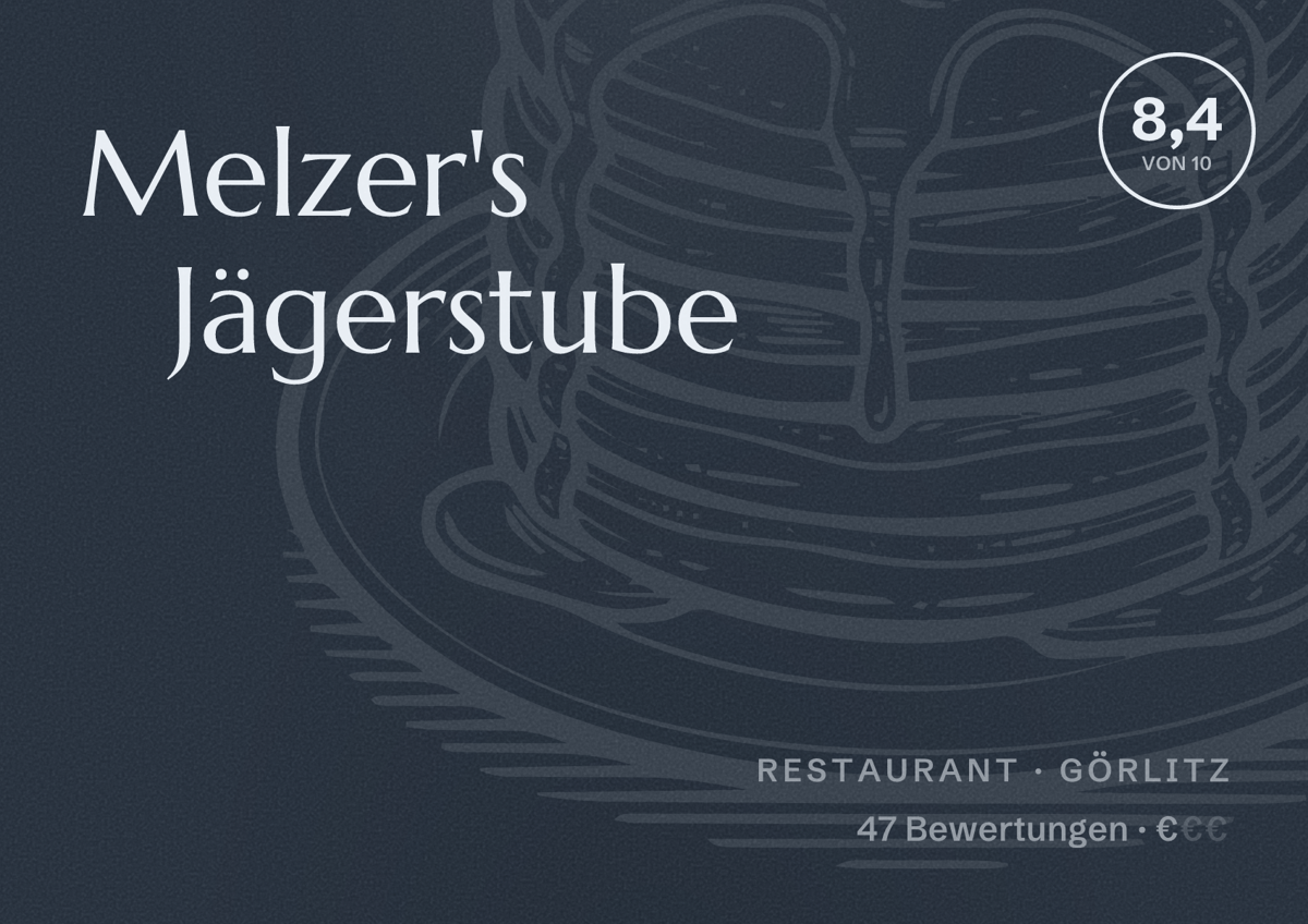 Illustriertes Poster von Melzer's Jägerstube, Restaurant in Görlitz: Bewertung 8,4 von 10 aus 47 Bewertungen, Preisniveau €