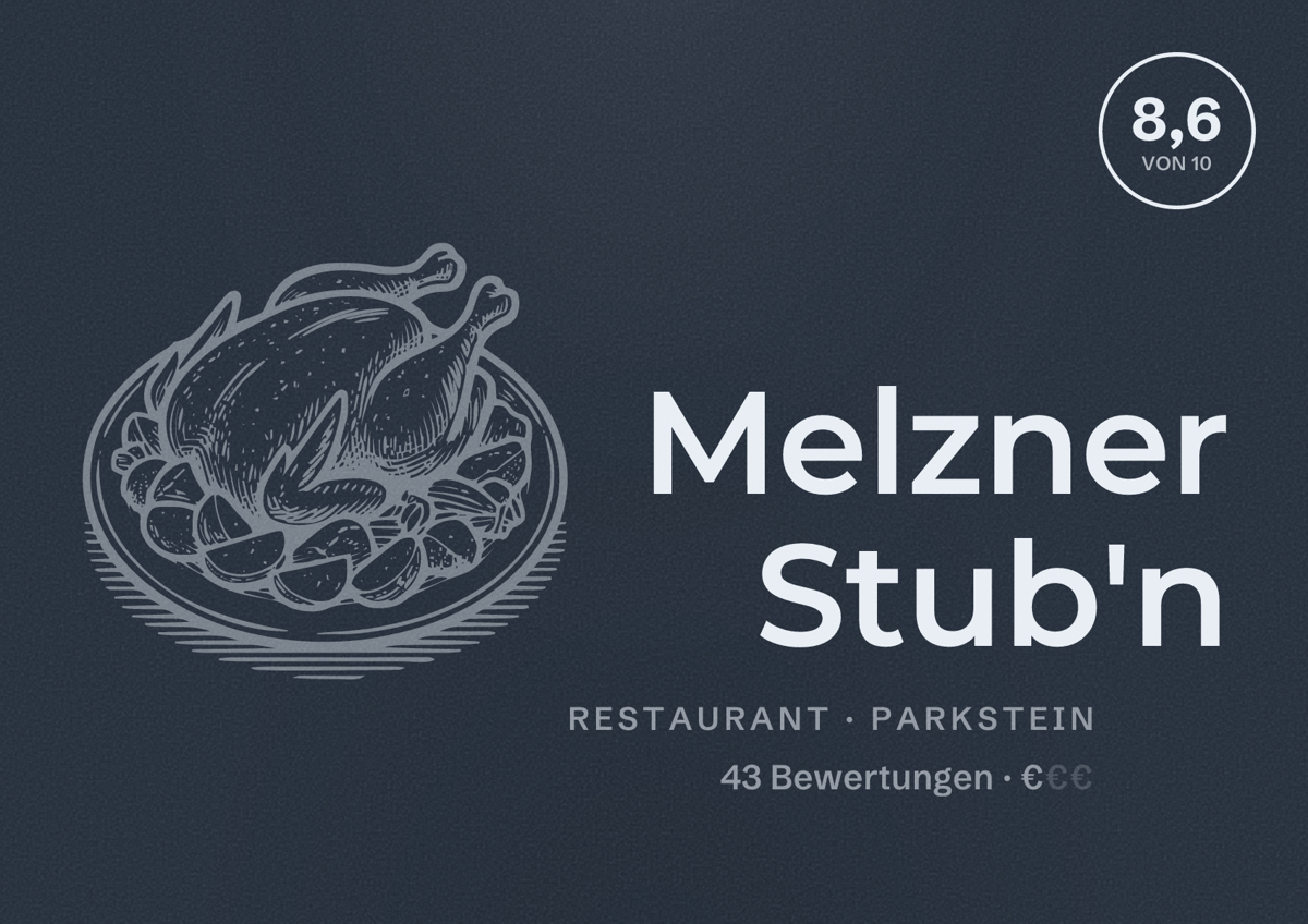 Illustriertes Poster von Melzner Stub'n, Restaurant in Parkstein: Bewertung 8,6 von 10 aus 43 Bewertungen, Preisniveau €