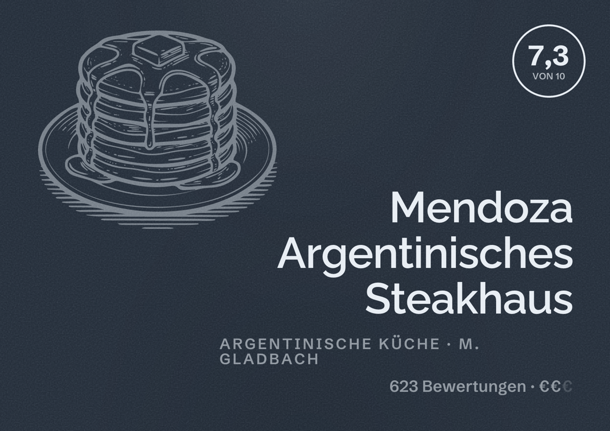 Illustriertes Poster von Mendoza Argentinisches Steakhaus, Argentinische Küche in M. Gladbach: Bewertung 7,3 von 10 aus 623 Bewertungen, Preisniveau €€