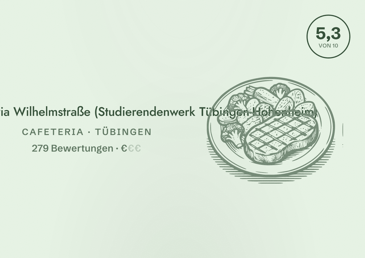 Illustriertes Poster von Mensa & Cafeteria Wilhelmstraße (Studierendenwerk Tübingen-Hohenheim), Cafeteria in Tübingen: Bewertung 5,3 von 10 aus 279 Bewertungen, Preisniveau €