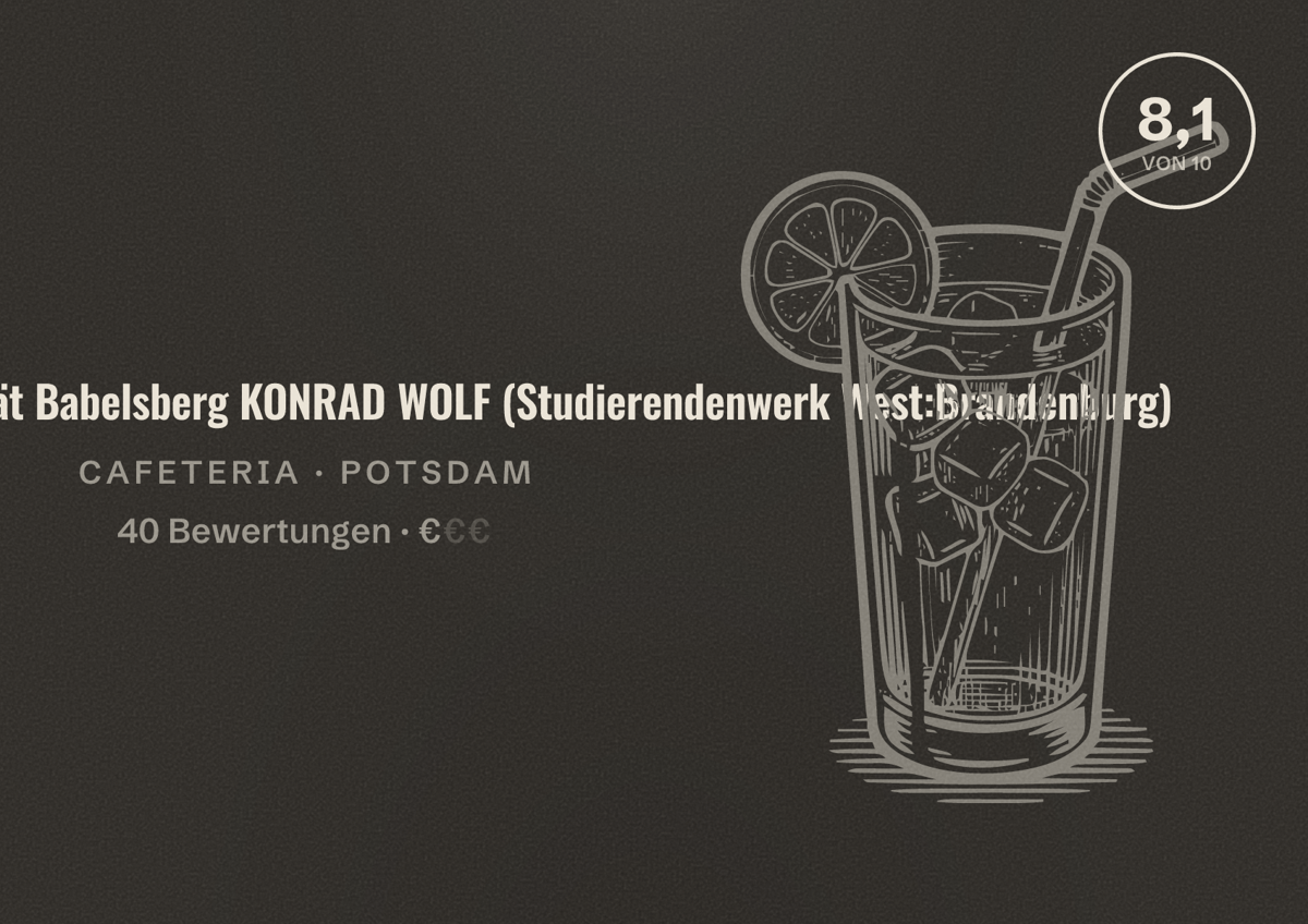 Illustriertes Poster von Mensa Filmuniversität Babelsberg KONRAD WOLF (Studierendenwerk West:Brandenburg), Cafeteria in Potsdam: Bewertung 8,1 von 10 aus 40 Bewertungen, Preisniveau €