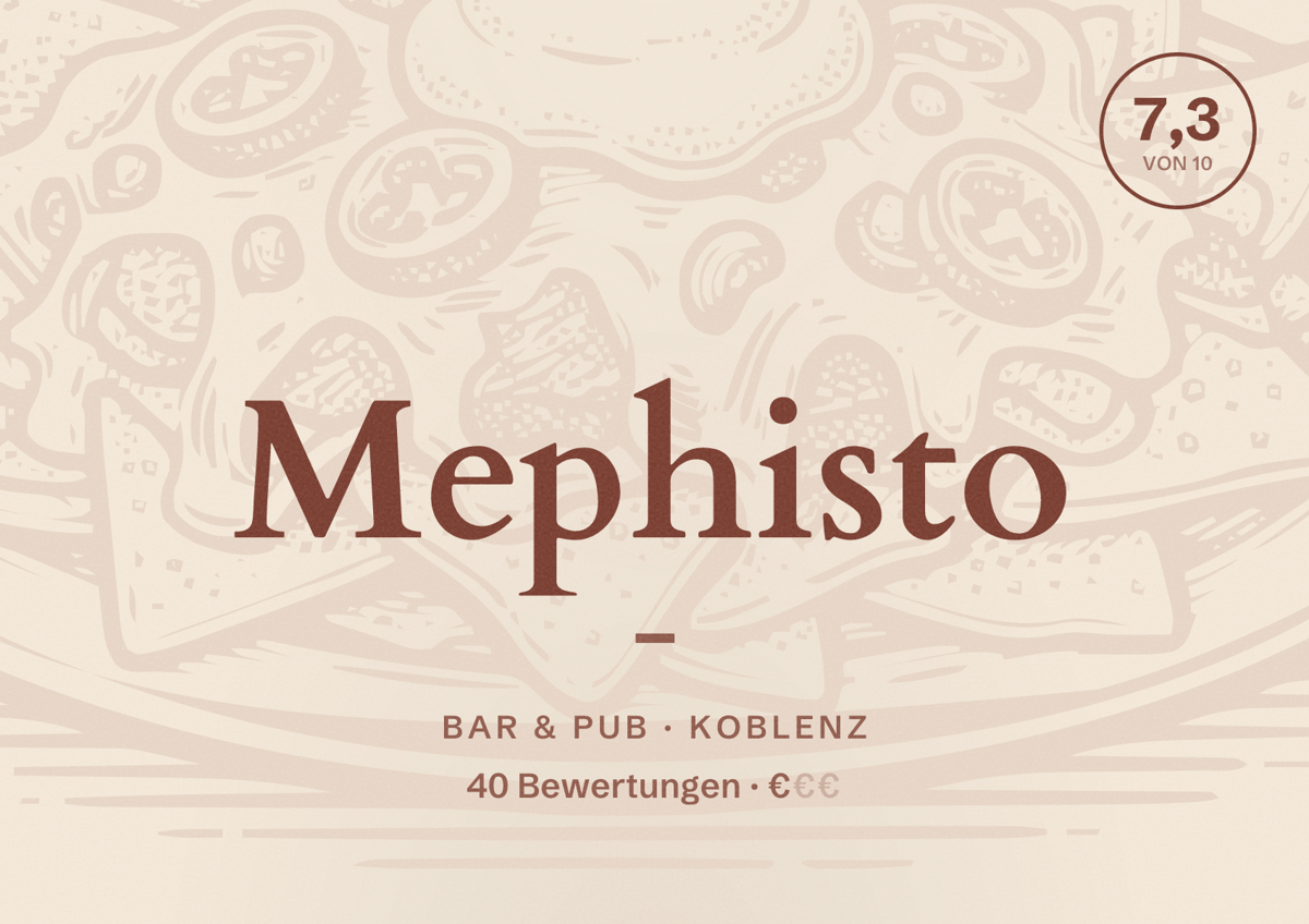 Illustriertes Poster von Mephisto -, Bar & Pub in Koblenz: Bewertung 7,3 von 10 aus 40 Bewertungen, Preisniveau €