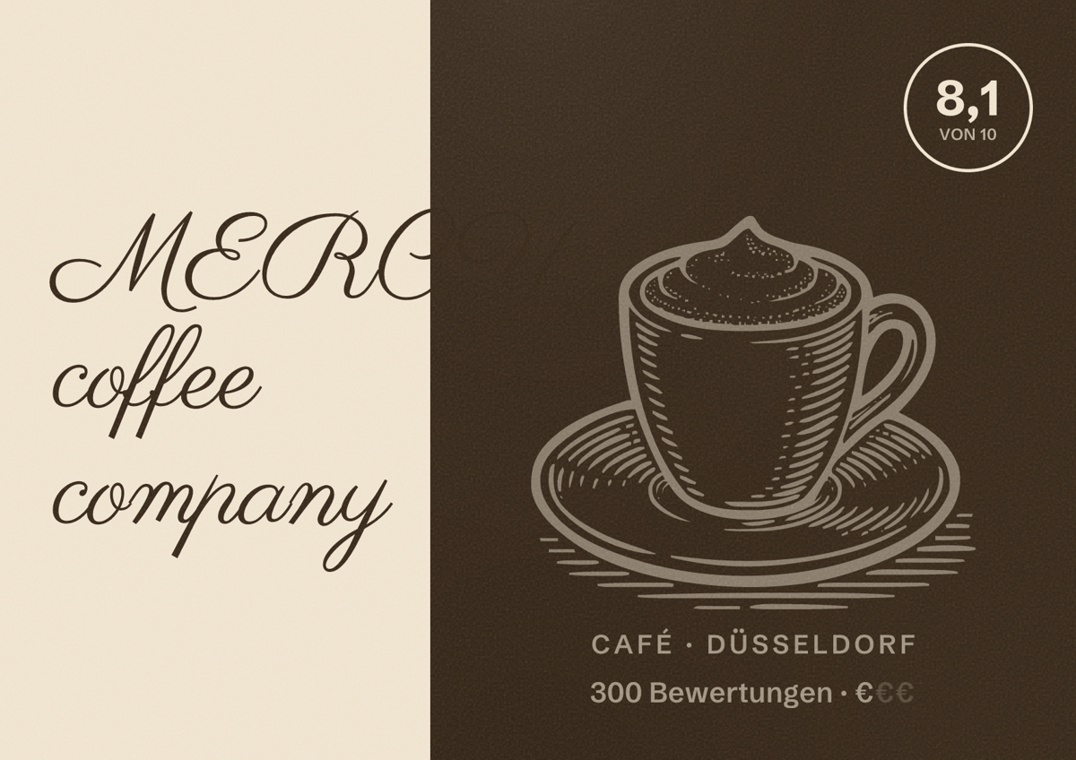Illustriertes Poster von MERCY coffee company, Café in Düsseldorf: Bewertung 8,1 von 10 aus 300 Bewertungen, Preisniveau €