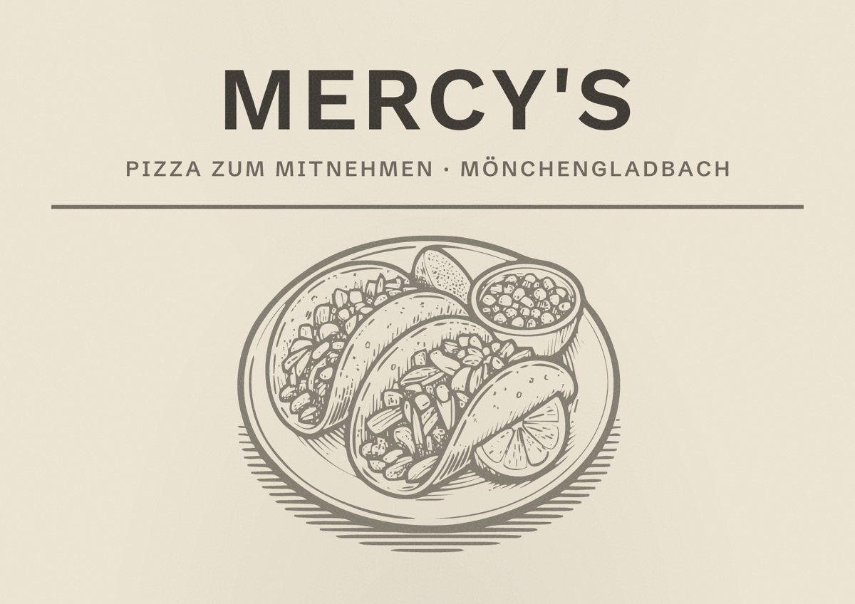 Illustriertes Poster von Mercy's, Pizza zum Mitnehmen in Mönchengladbach