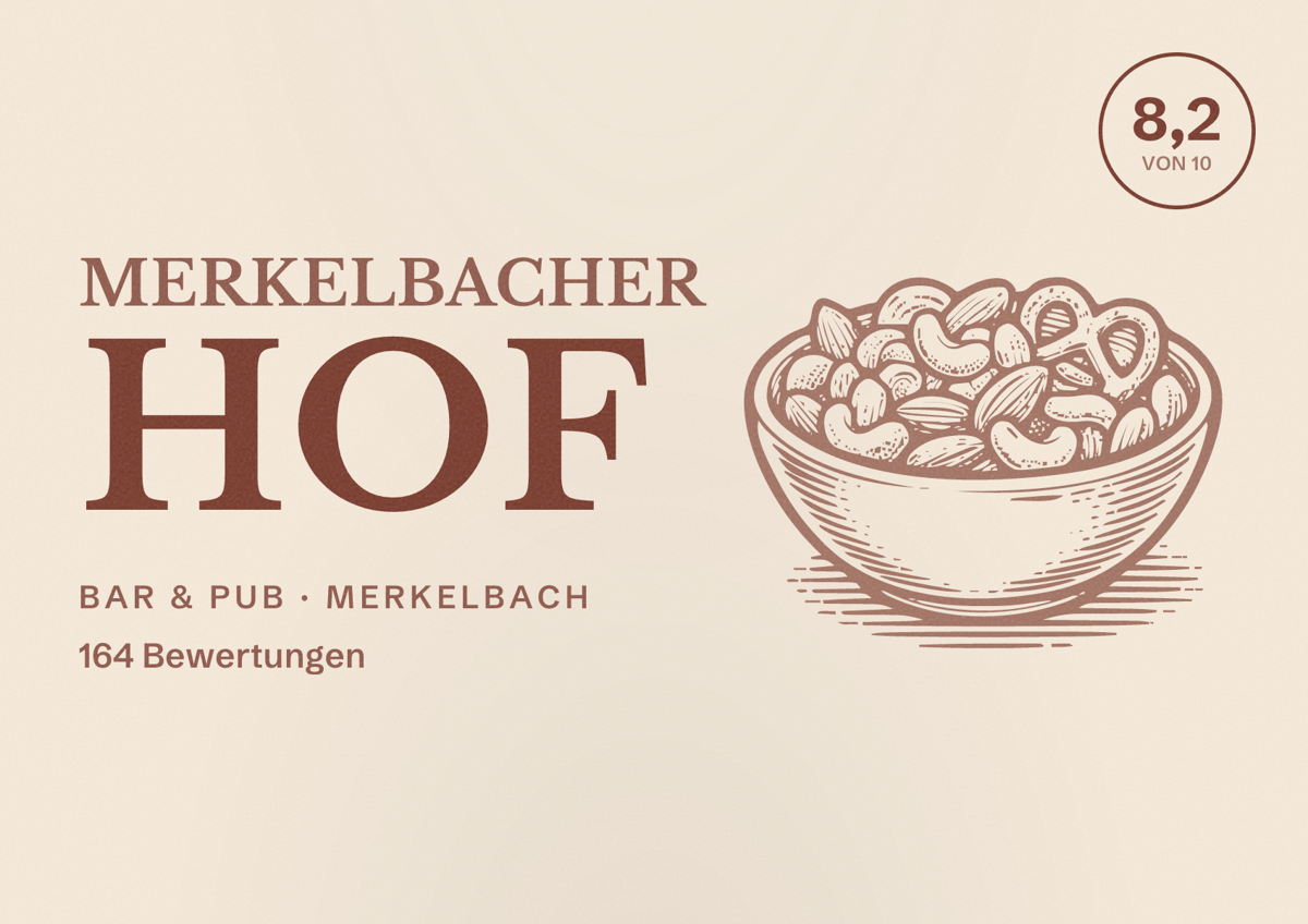 Illustriertes Poster von Merkelbacher Hof, Bar & Pub in Merkelbach: Bewertung 8,2 von 10 aus 164 Bewertungen