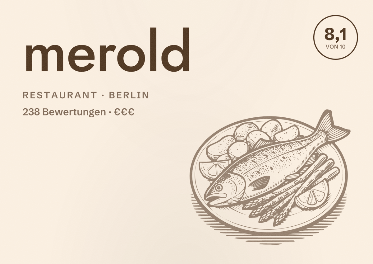 Illustriertes Poster von merold, Restaurant in Berlin: Bewertung 8,1 von 10 aus 238 Bewertungen, Preisniveau €€€