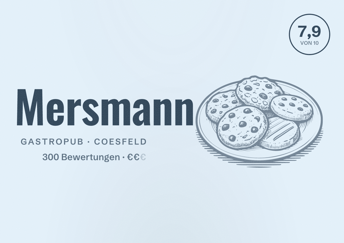 Illustriertes Poster von Mersmann, Gastropub in Coesfeld: Bewertung 7,9 von 10 aus 300 Bewertungen, Preisniveau €€