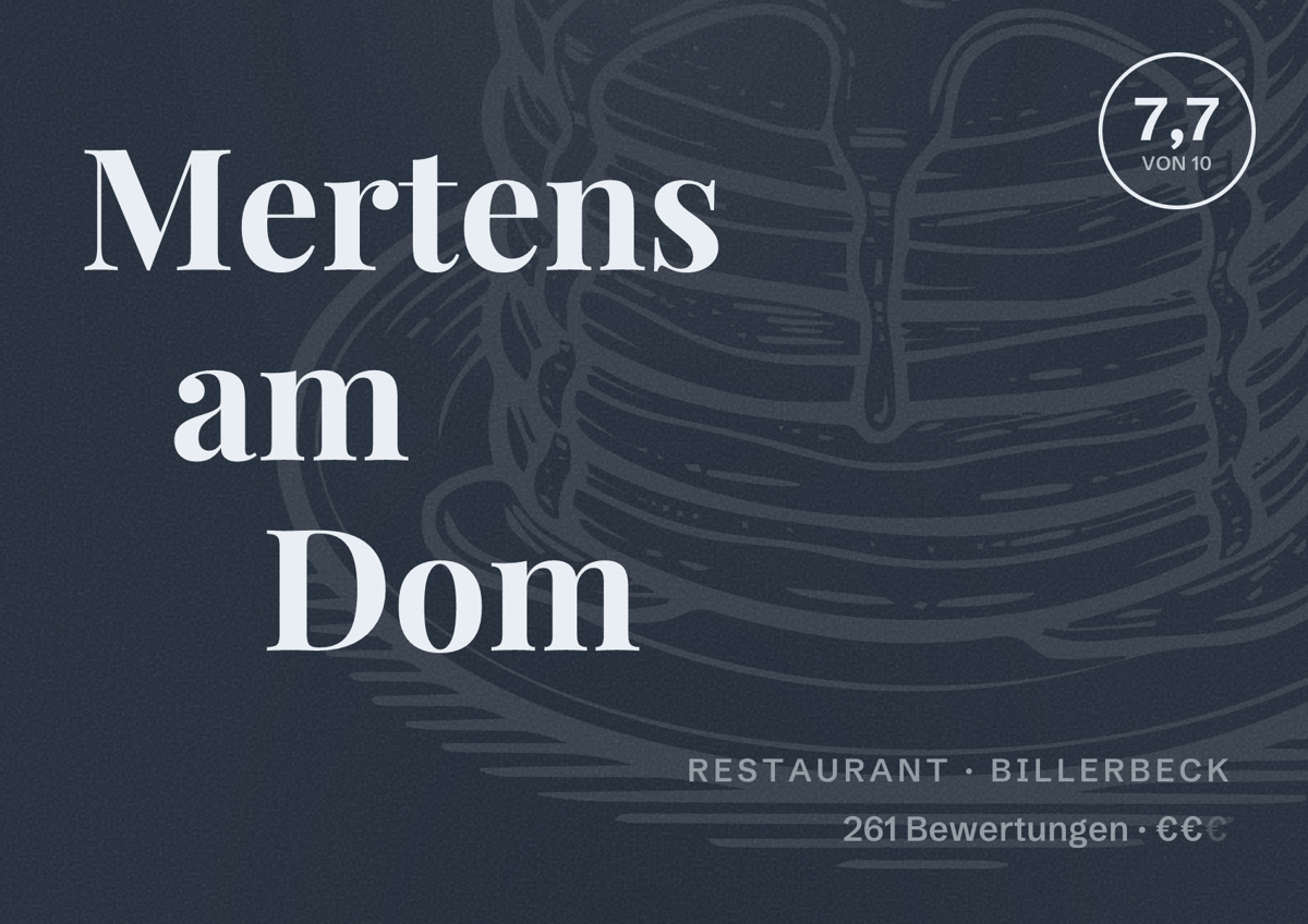 Illustriertes Poster von Mertens am Dom, Restaurant in Billerbeck: Bewertung 7,7 von 10 aus 261 Bewertungen, Preisniveau €€