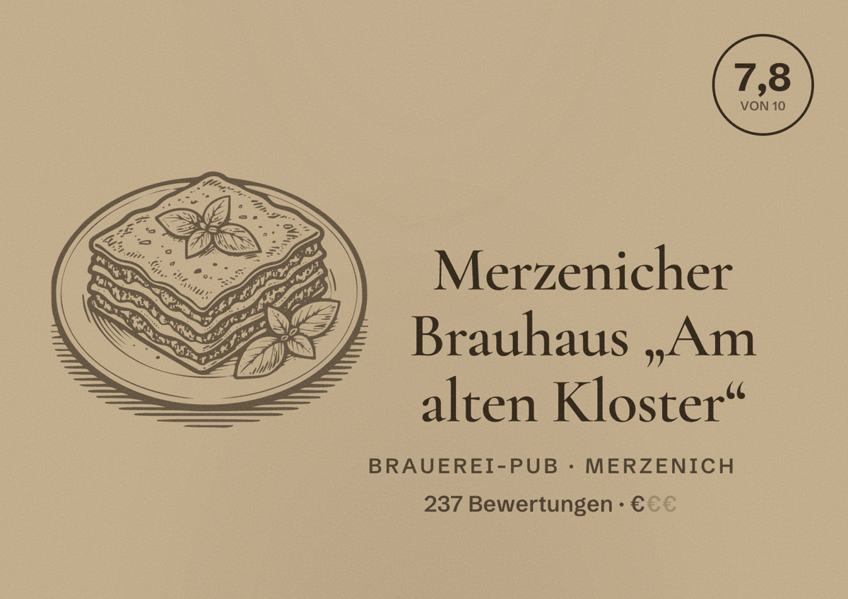 Illustriertes Poster von Merzenicher Brauhaus „Am alten Kloster“, Brauerei-Pub in Merzenich: Bewertung 7,8 von 10 aus 237 Bewertungen, Preisniveau €