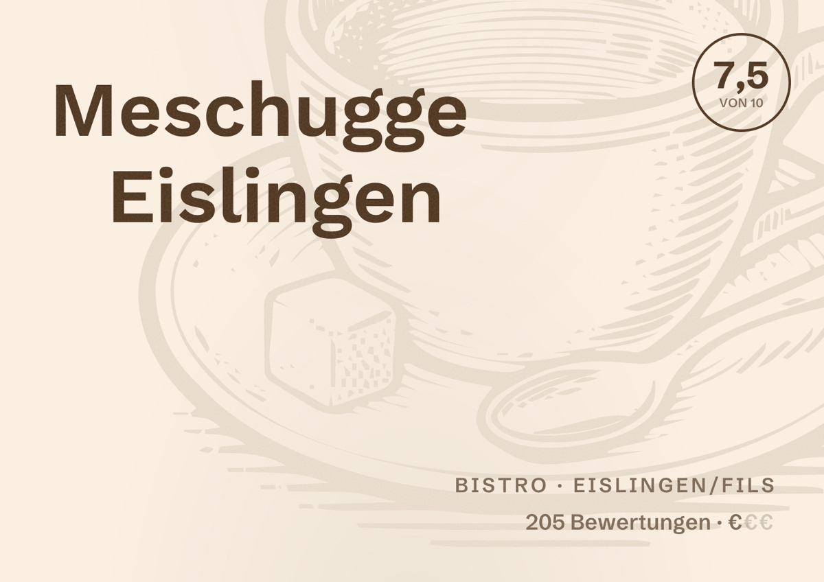 Illustriertes Poster von Meschugge Eislingen, Bistro in Eislingen/Fils: Bewertung 7,5 von 10 aus 205 Bewertungen, Preisniveau €