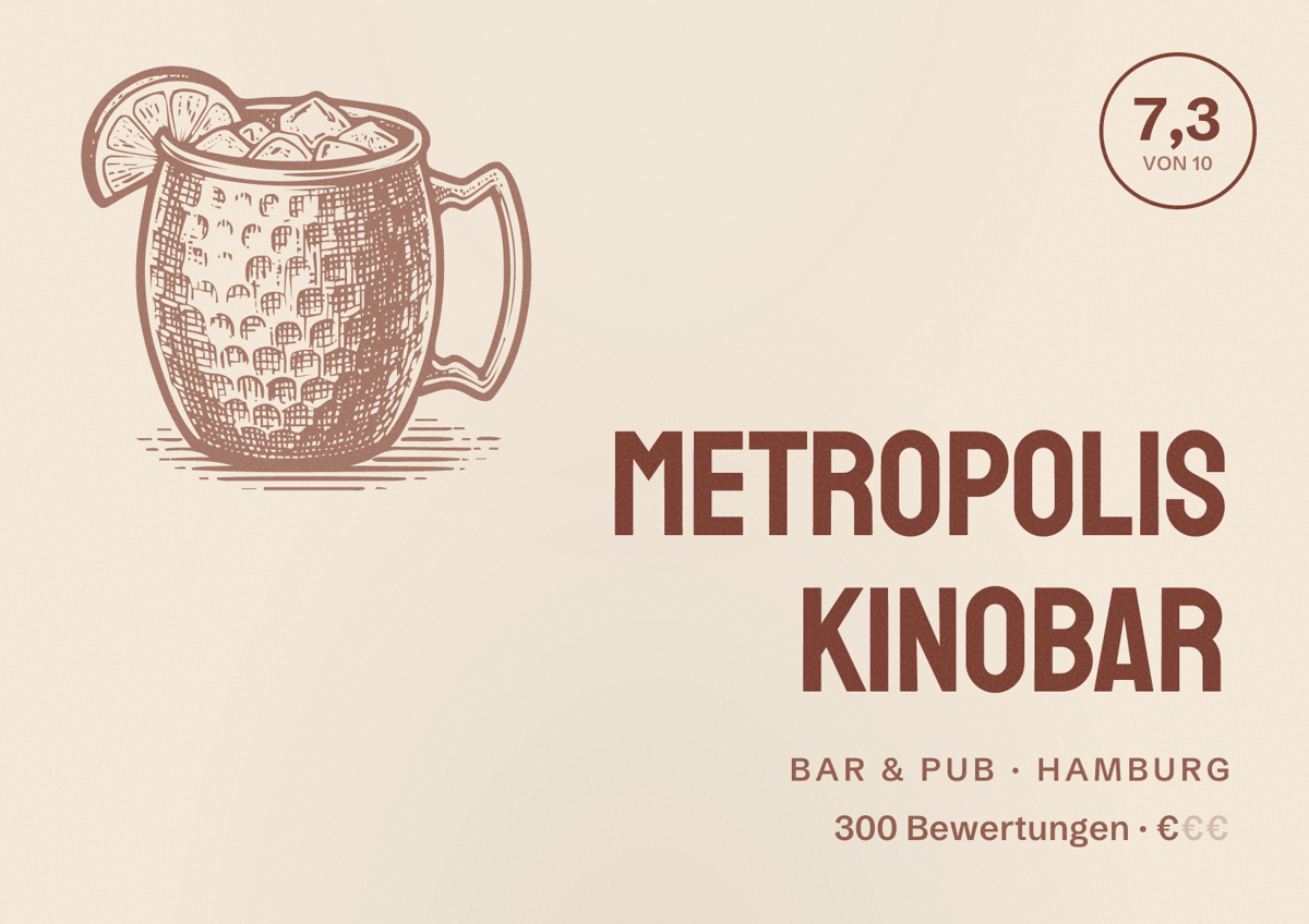 Illustriertes Poster von Metropolis KINOBAR, Bar & Pub in Hamburg: Bewertung 7,3 von 10 aus 300 Bewertungen, Preisniveau €