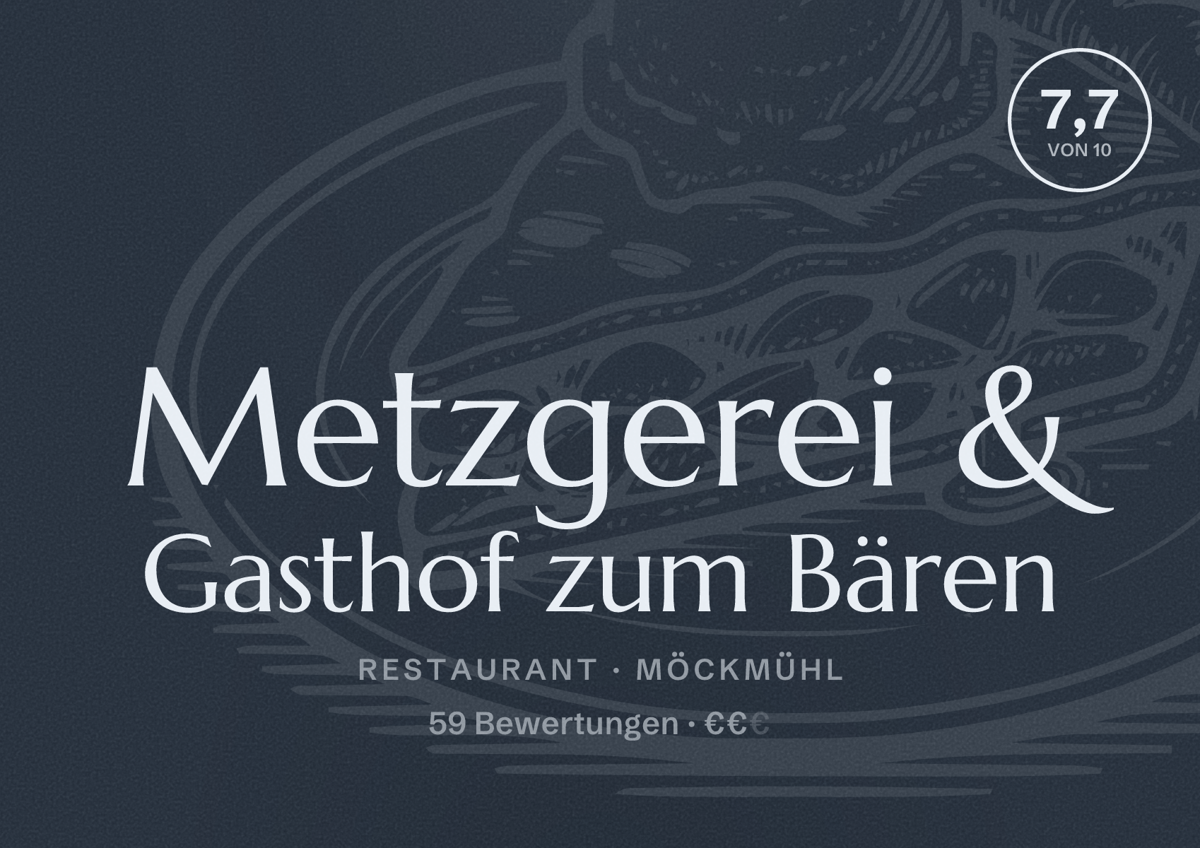 Illustriertes Poster von Metzgerei & Gasthof zum Bären, Restaurant in Möckmühl: Bewertung 7,7 von 10 aus 59 Bewertungen, Preisniveau €€