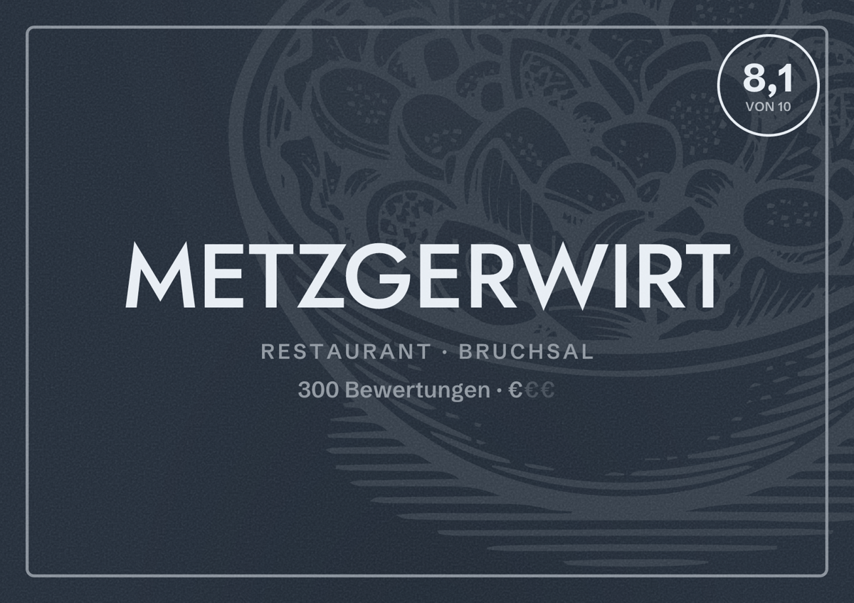 Illustriertes Poster von METZGERWIRT, Restaurant in Bruchsal: Bewertung 8,1 von 10 aus 300 Bewertungen, Preisniveau €