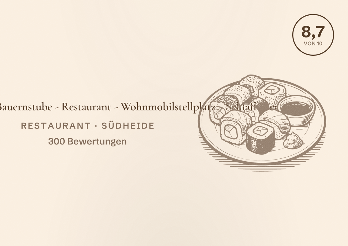 Illustriertes Poster von Meyerhöms Bauernstube - Restaurant - Wohnmobilstellplatz - Schlaffässer, Restaurant in Südheide: Bewertung 8,7 von 10 aus 300 Bewertungen