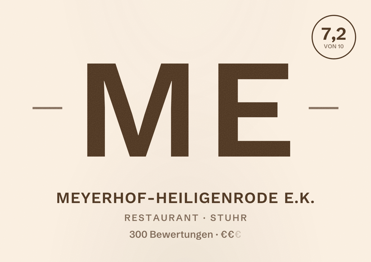 Illustriertes Poster von Meyerhof-Heiligenrode e.K., Restaurant in Stuhr: Bewertung 7,2 von 10 aus 300 Bewertungen, Preisniveau €€