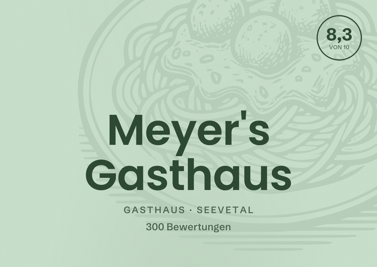 Illustriertes Poster von Meyer's Gasthaus, Gasthaus in Seevetal: Bewertung 8,3 von 10 aus 300 Bewertungen