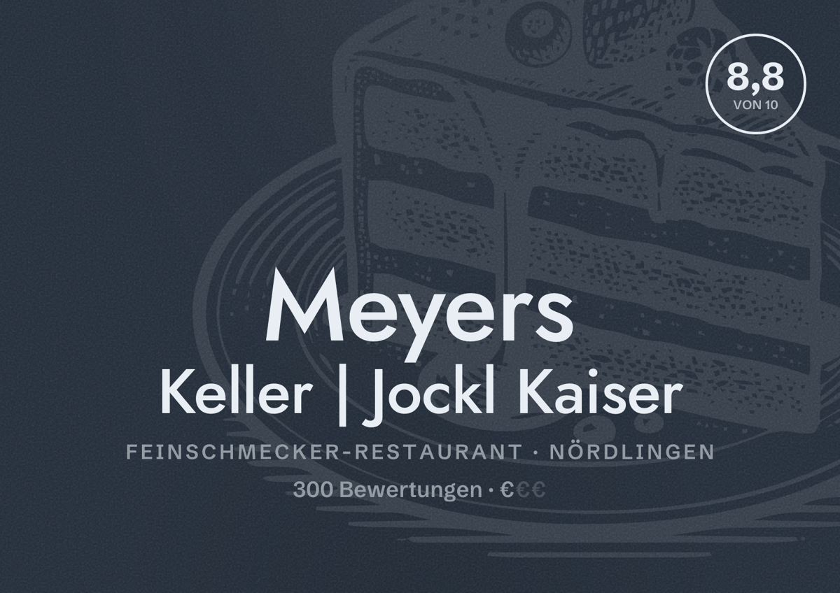 Illustriertes Poster von Meyers Keller | Jockl Kaiser, Feinschmecker-Restaurant in Nördlingen: Bewertung 8,8 von 10 aus 300 Bewertungen, Preisniveau €