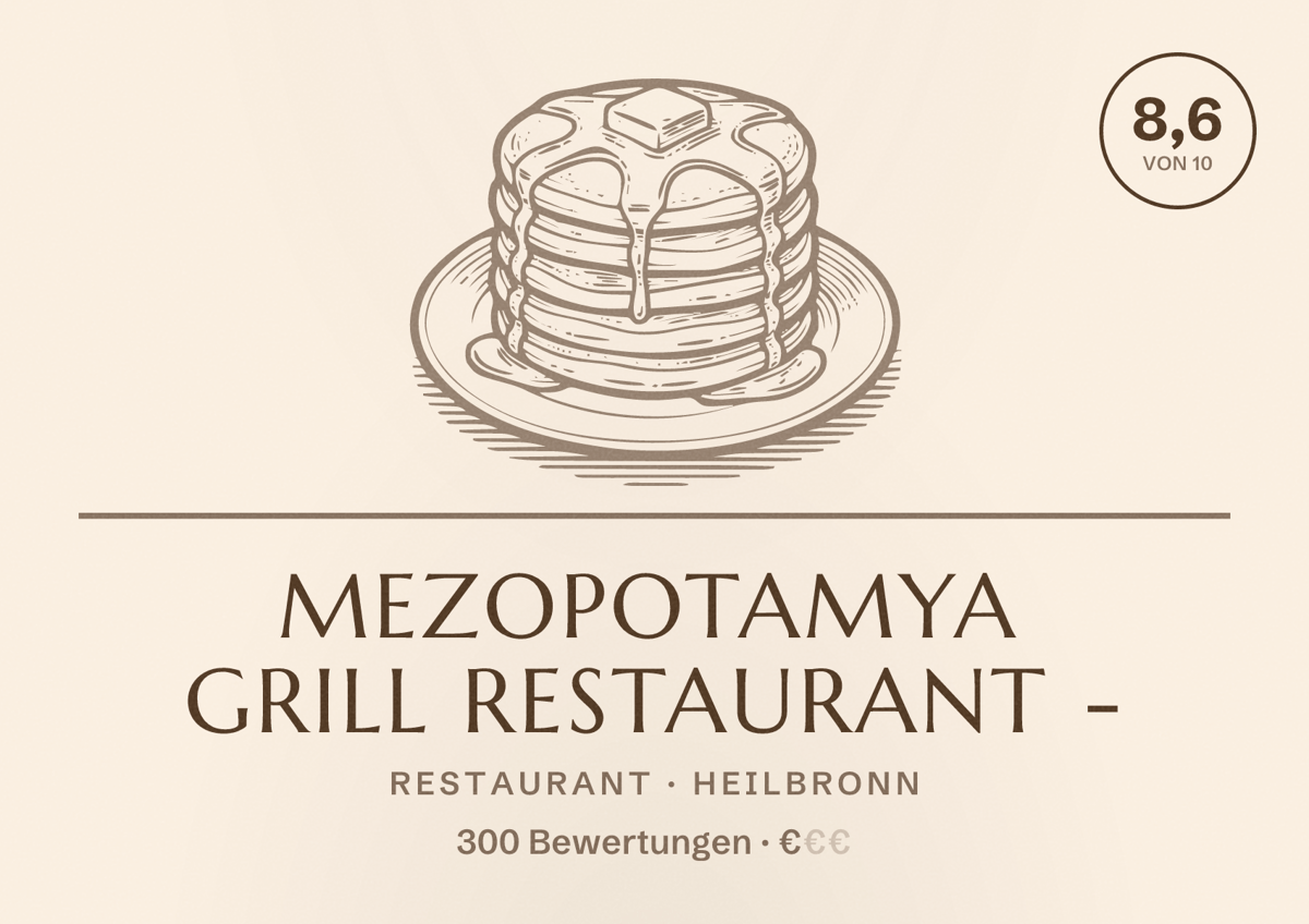 Illustriertes Poster von MEZOPOTAMYA GRILL RESTAURANT -, Restaurant in Heilbronn: Bewertung 8,6 von 10 aus 300 Bewertungen, Preisniveau €