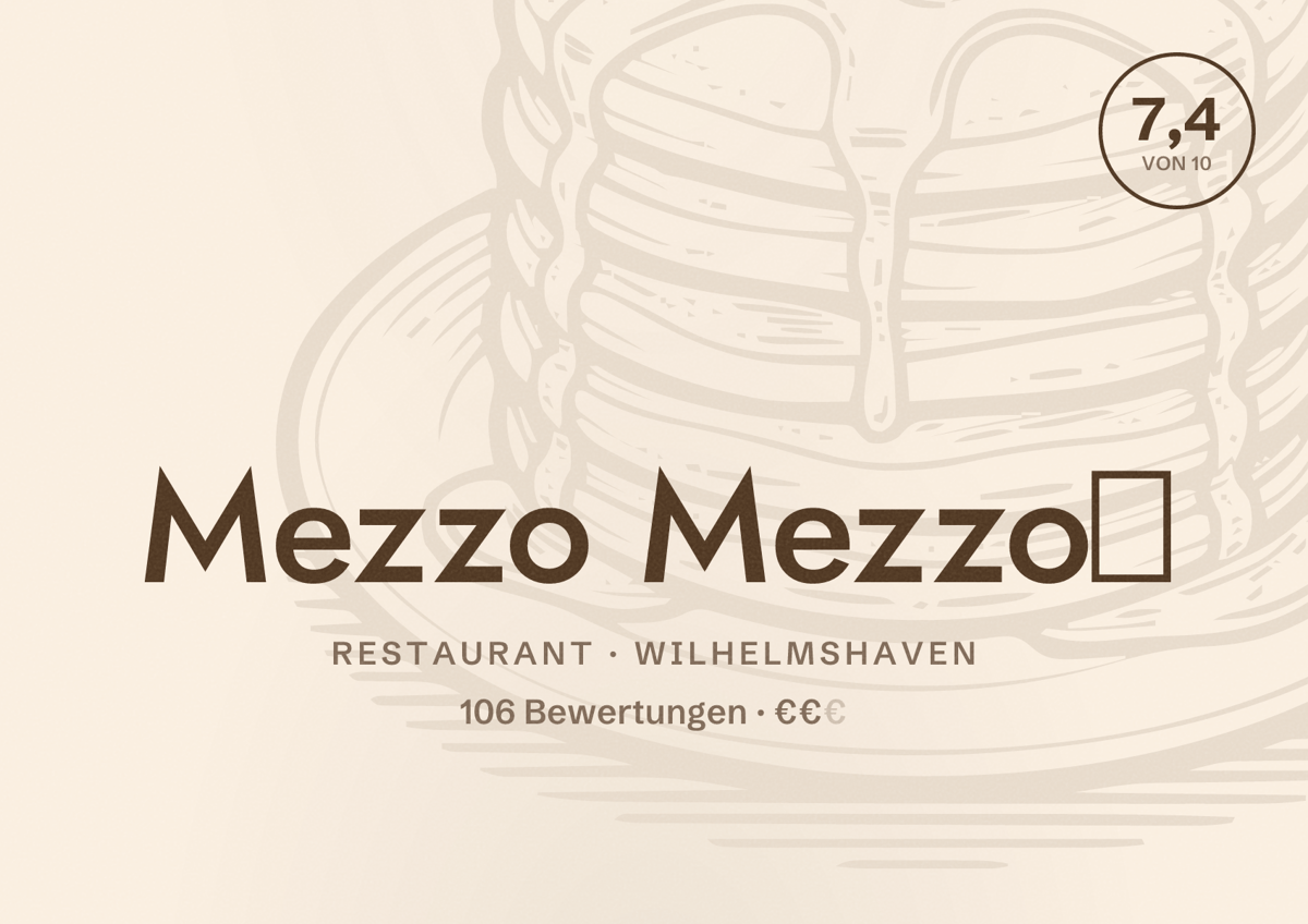 Illustriertes Poster von Mezzo Mezzo🍕, Restaurant in Wilhelmshaven: Bewertung 7,4 von 10 aus 106 Bewertungen, Preisniveau €€