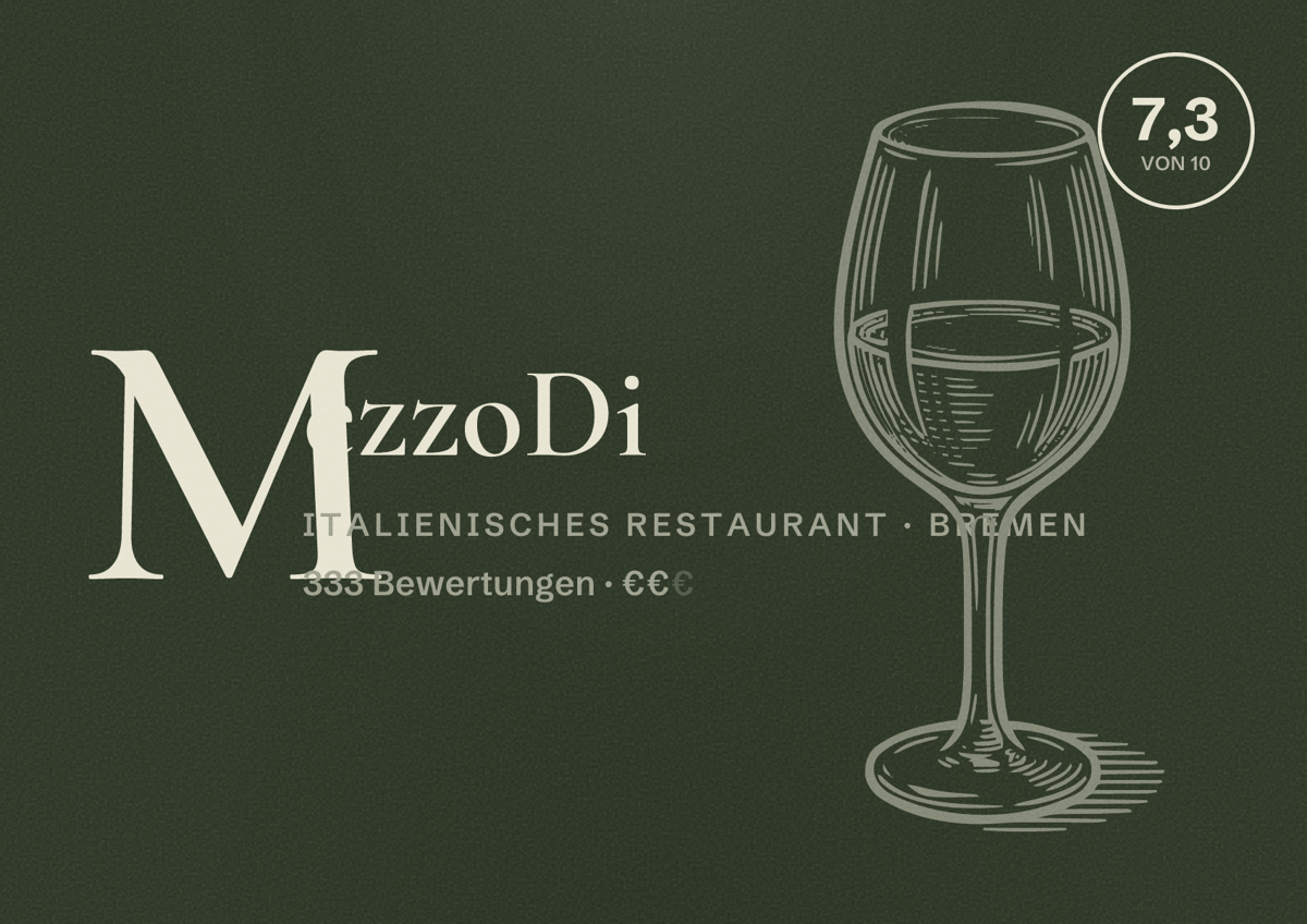 Illustriertes Poster von MezzoDi, Italienisches Restaurant in Bremen: Bewertung 7,3 von 10 aus 333 Bewertungen, Preisniveau €€