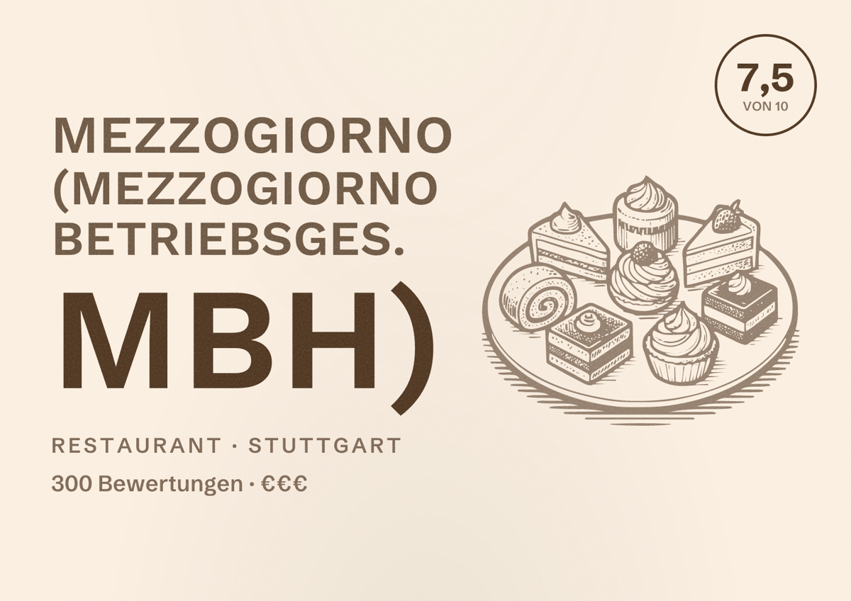 Illustriertes Poster von MEZZOGIORNO (Mezzogiorno Betriebsges. mbH), Restaurant in Stuttgart: Bewertung 7,5 von 10 aus 300 Bewertungen, Preisniveau €€€