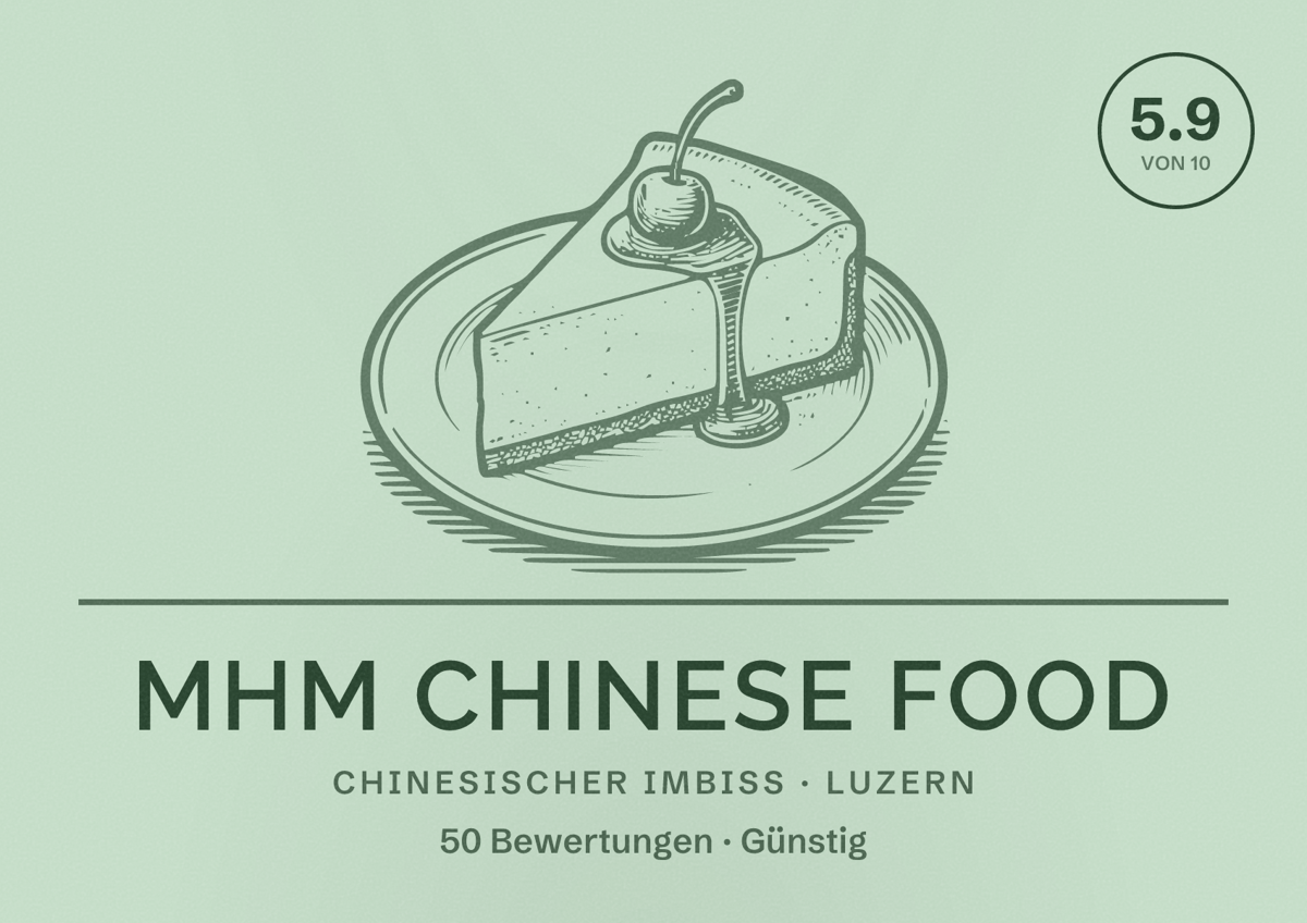 Illustriertes Poster von MHM Chinese Food, Chinesischer Imbiss in Luzern: Bewertung 5.9 von 10 aus 50 Bewertungen, Preisniveau Günstig