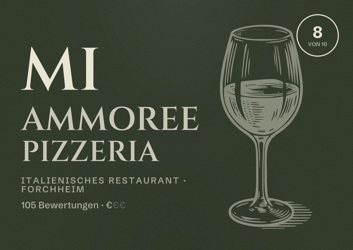 Illustriertes Poster von Mi Ammoree Pizzeria, Italienisches Restaurant in Forchheim: Bewertung 8 von 10 aus 105 Bewertungen, Preisniveau €