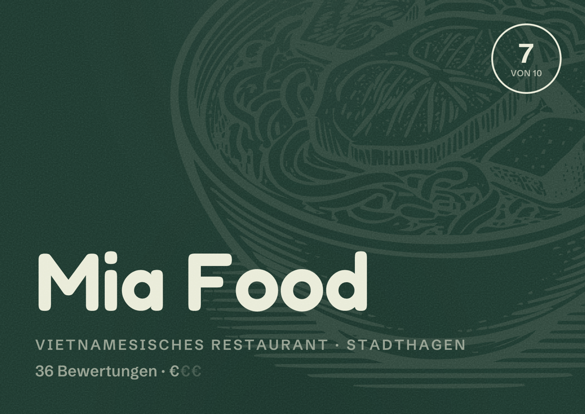 Illustriertes Poster von Mia Food, Vietnamesisches Restaurant in Stadthagen: Bewertung 7 von 10 aus 36 Bewertungen, Preisniveau €