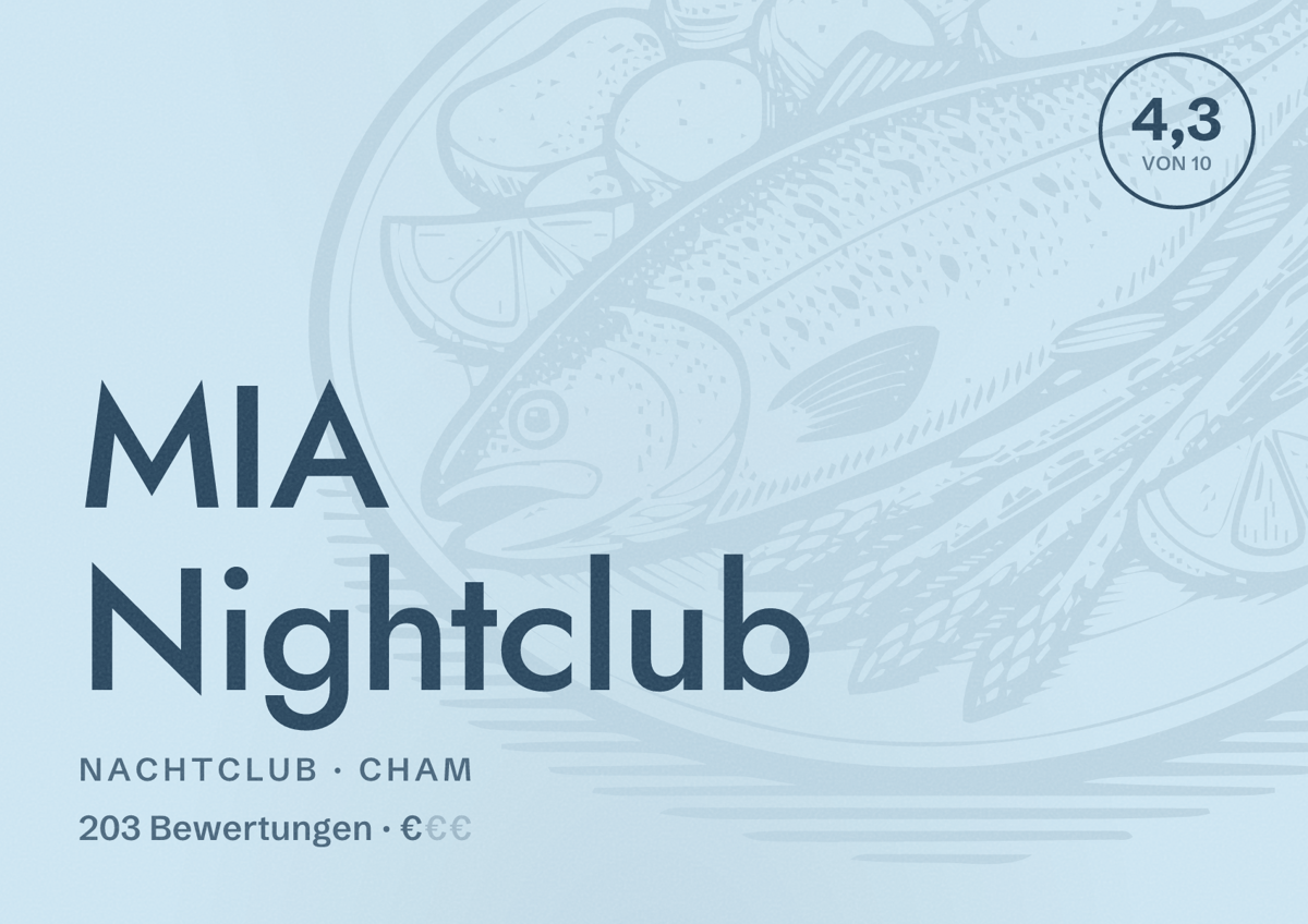 Illustriertes Poster von MIA Nightclub, Nachtclub in Cham: Bewertung 4,3 von 10 aus 203 Bewertungen, Preisniveau €