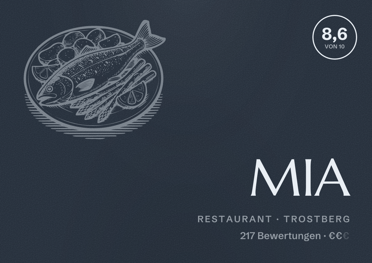 Illustriertes Poster von MIA, Restaurant in Trostberg: Bewertung 8,6 von 10 aus 217 Bewertungen, Preisniveau €€
