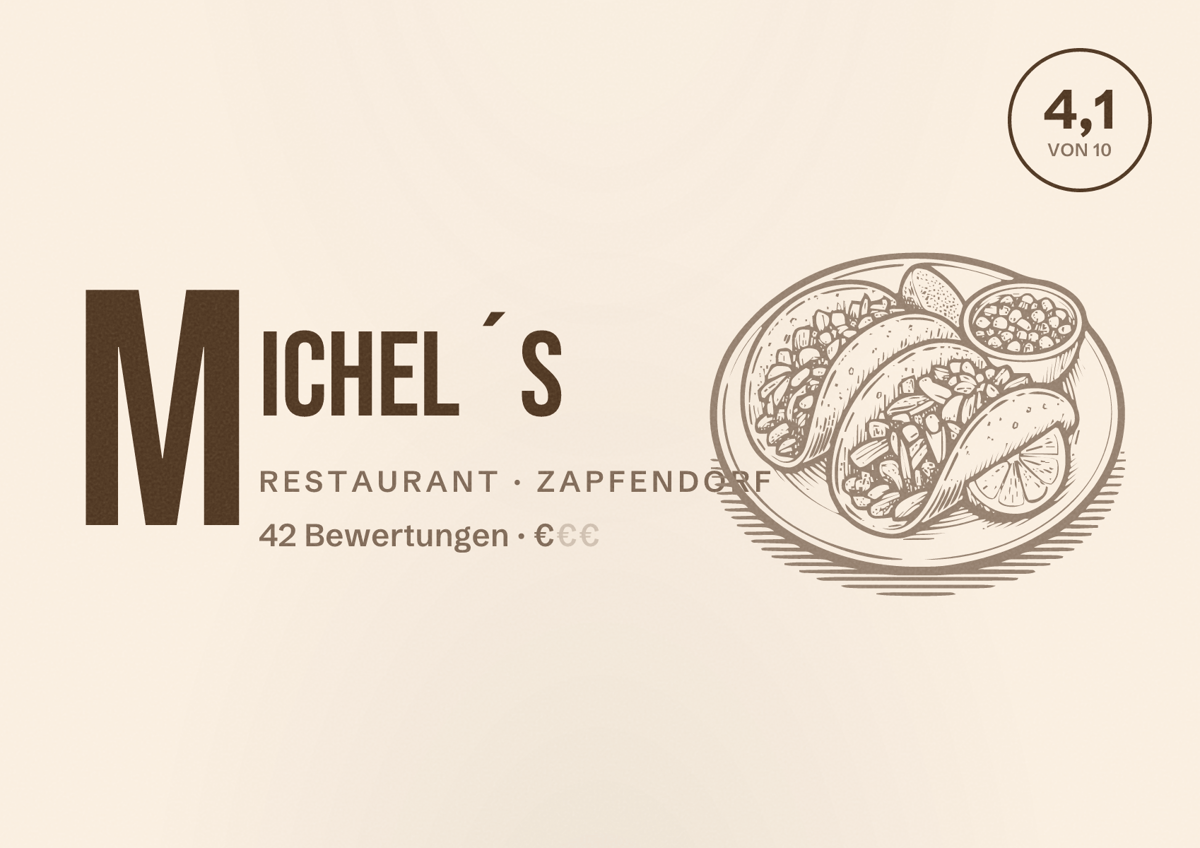 Illustriertes Poster von Michel´s, Restaurant in Zapfendorf: Bewertung 4,1 von 10 aus 42 Bewertungen, Preisniveau €