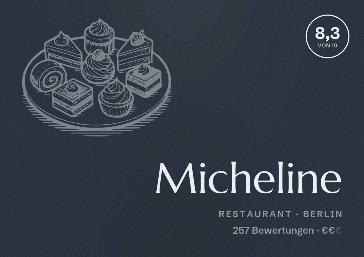 Illustriertes Poster von Micheline, Restaurant in Berlin: Bewertung 8,3 von 10 aus 257 Bewertungen, Preisniveau €€