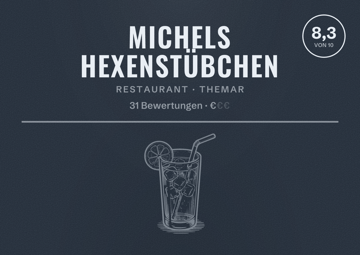 Illustriertes Poster von Michels Hexenstübchen, Restaurant in Themar: Bewertung 8,3 von 10 aus 31 Bewertungen, Preisniveau €