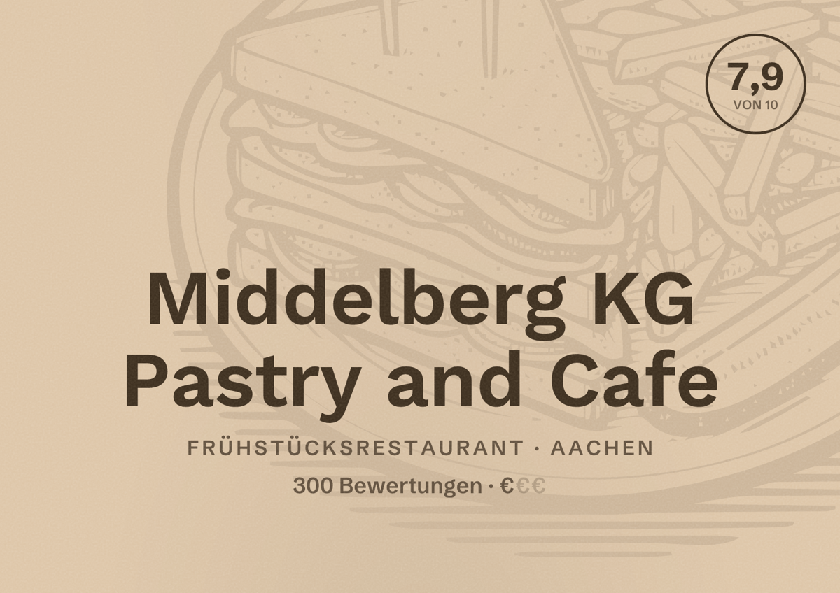Illustriertes Poster von Middelberg KG Pastry and Cafe, Frühstücksrestaurant in Aachen: Bewertung 7,9 von 10 aus 300 Bewertungen, Preisniveau €