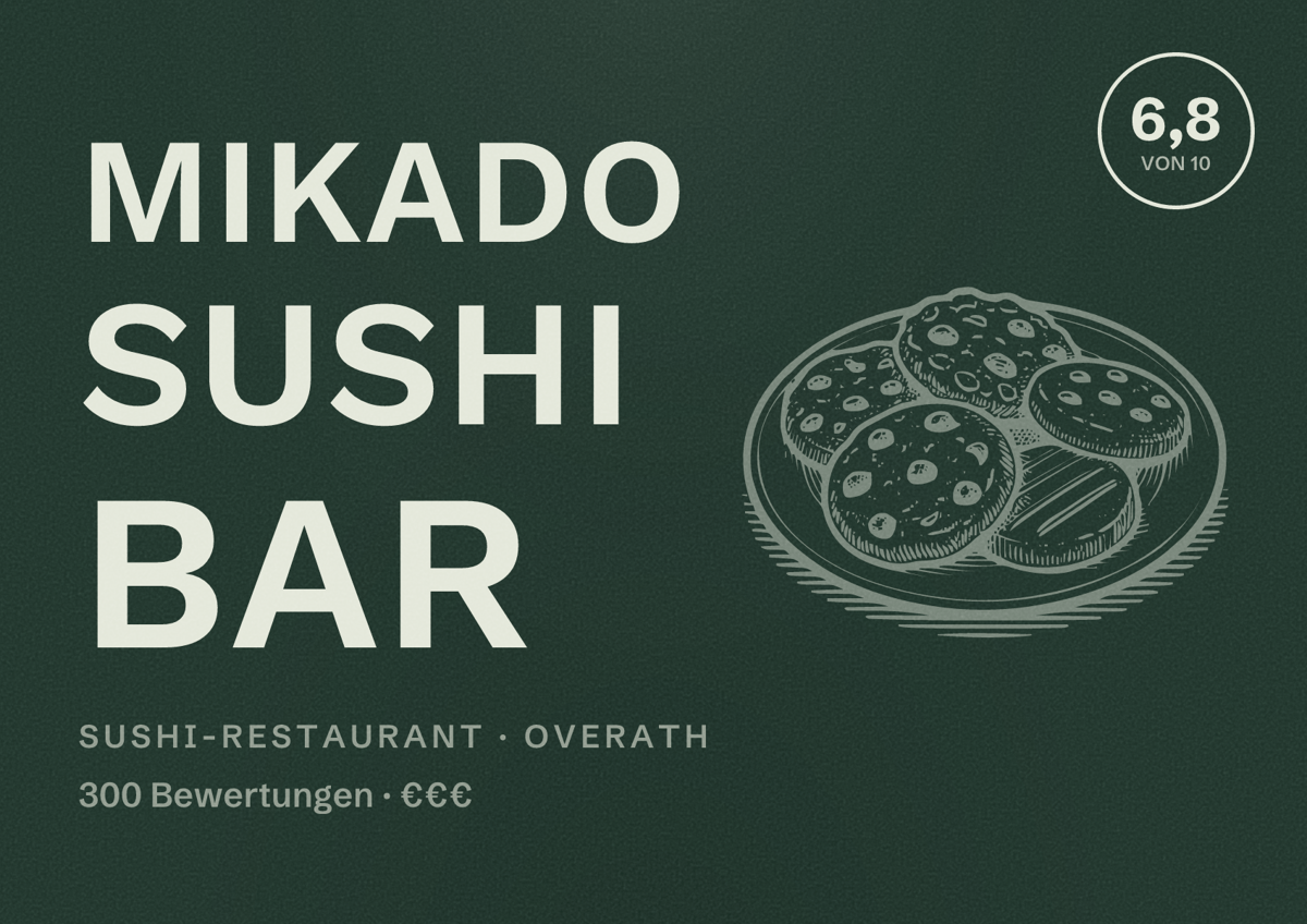 Illustriertes Poster von Mikado Sushi bar, Sushi-Restaurant in Overath: Bewertung 6,8 von 10 aus 300 Bewertungen, Preisniveau €€€