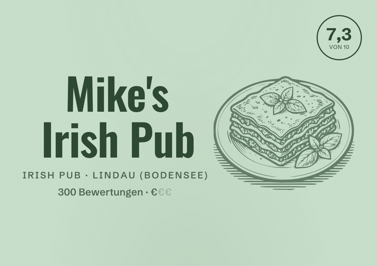 Illustriertes Poster von Mike's Irish Pub, Irish Pub in Lindau (Bodensee): Bewertung 7,3 von 10 aus 300 Bewertungen, Preisniveau €