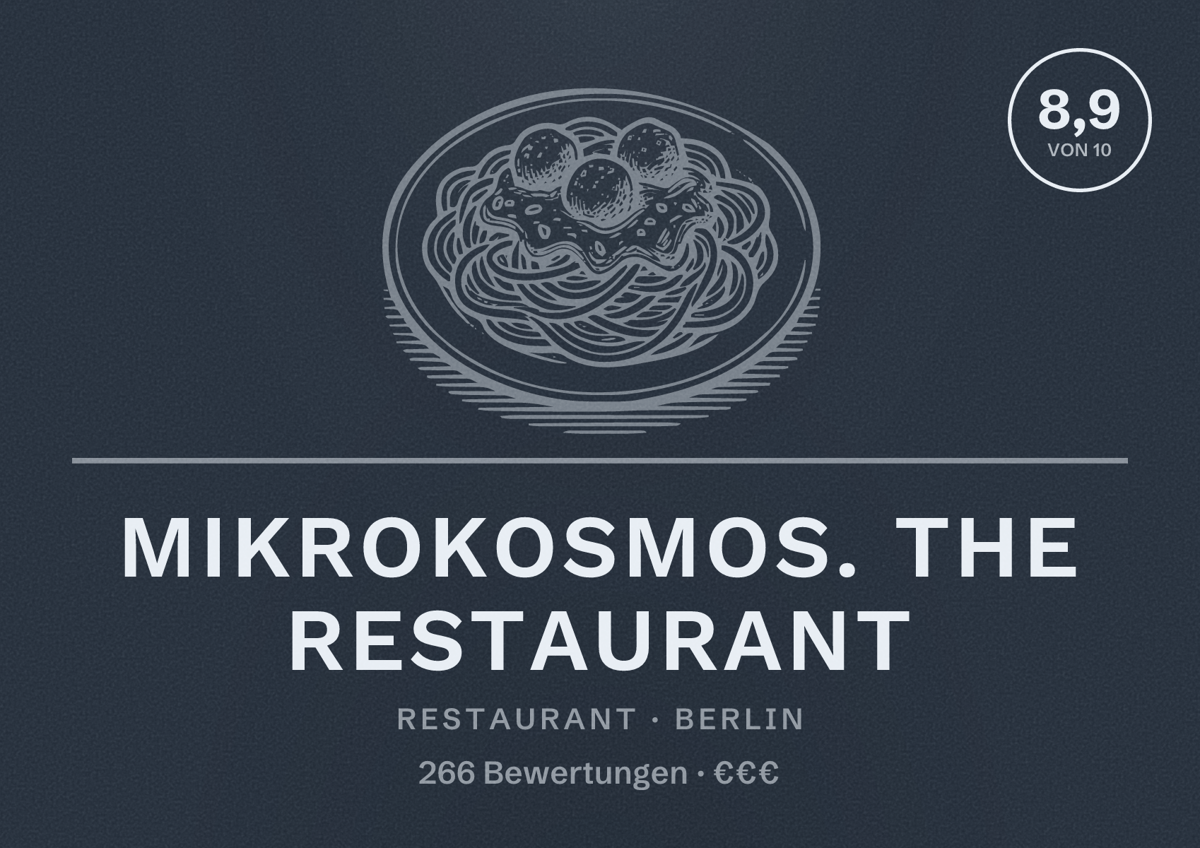 Illustriertes Poster von Mikrokosmos. The Restaurant, Restaurant in Berlin: Bewertung 8,9 von 10 aus 266 Bewertungen, Preisniveau €€€