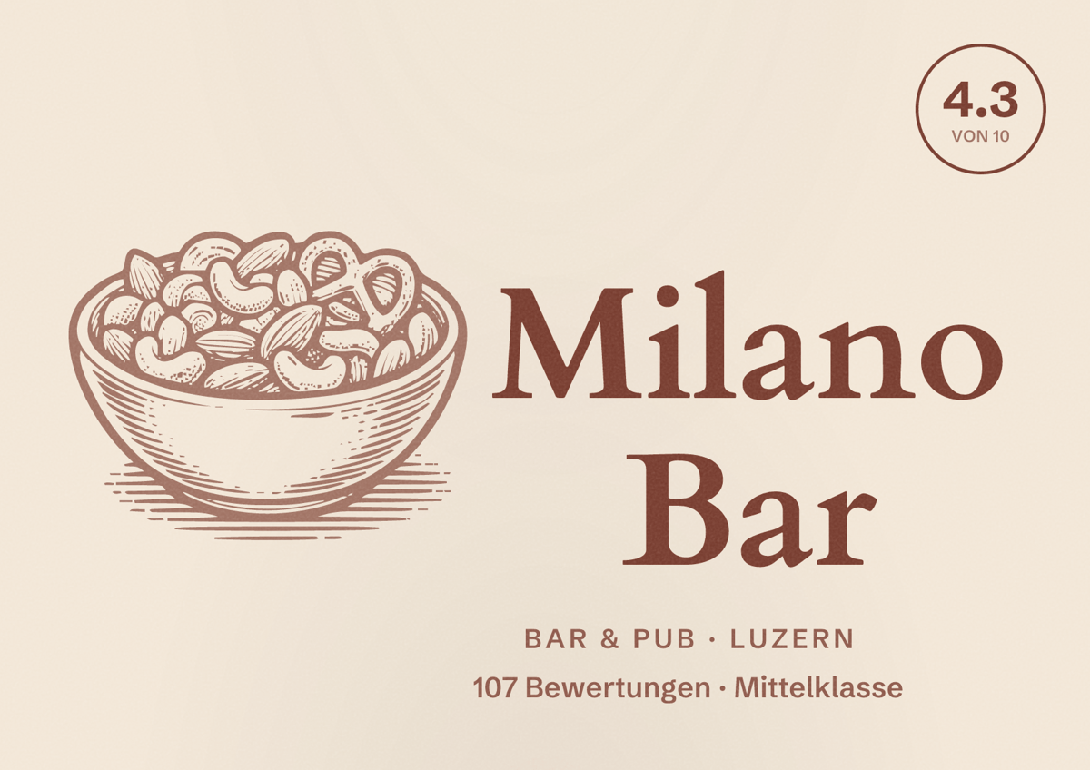 Illustriertes Poster von Milano Bar, Bar & Pub in Luzern: Bewertung 4.3 von 10 aus 107 Bewertungen, Preisniveau Mittelklasse