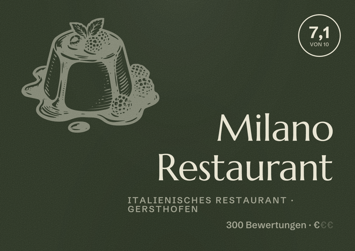 Illustriertes Poster von Milano Restaurant, Italienisches Restaurant in Gersthofen: Bewertung 7,1 von 10 aus 300 Bewertungen, Preisniveau €