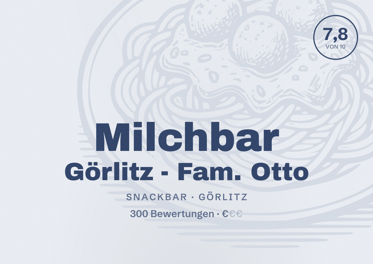 Illustriertes Poster von Milchbar Görlitz - Fam. Otto, Snackbar in Görlitz: Bewertung 7,8 von 10 aus 300 Bewertungen, Preisniveau €