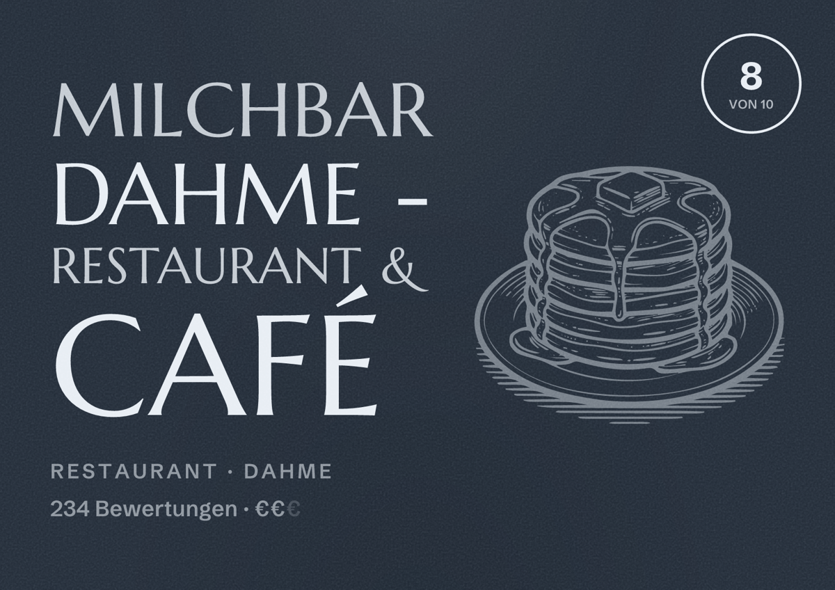 Illustriertes Poster von Milchbar Dahme - Restaurant & Café, Restaurant in Dahme: Bewertung 8 von 10 aus 234 Bewertungen, Preisniveau €€