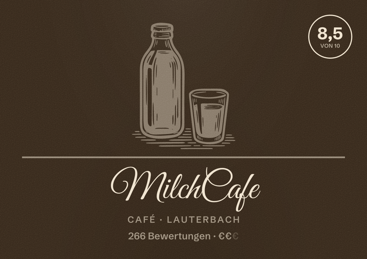 Illustriertes Poster von MilchCafe, Café in Lauterbach: Bewertung 8,5 von 10 aus 266 Bewertungen, Preisniveau €€